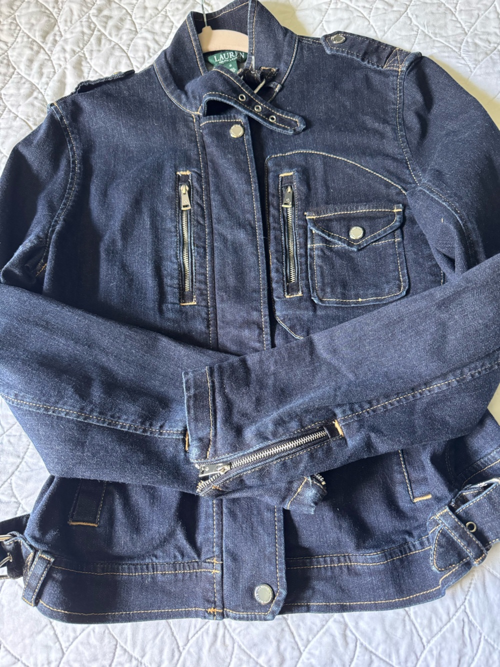 Ralph Lauren Dark Blue Denim Jacket with Contrast Stitching - Picture 5 of 6